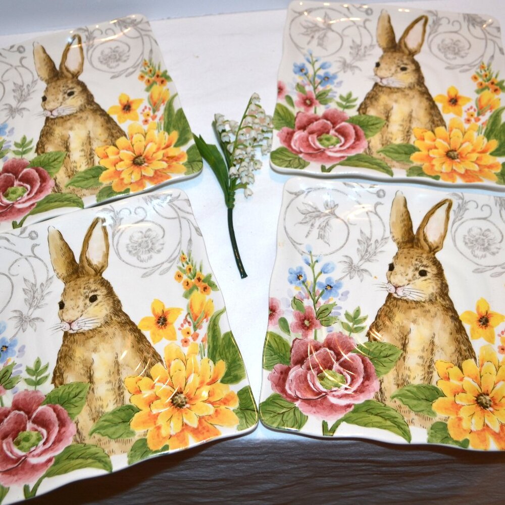 Maxcera 8.5" bunny spring decorative plates Four Pieces Ruffled Edges